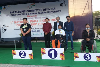disabled student Dev Thapa secured second place in the National Para Shooting Competition