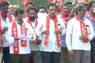 Singareni workers staged a dharna in front of the Srirampur Area Jiyam office in Mancherial district.