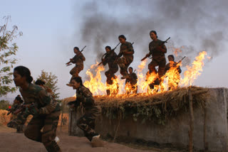 Dangerous training is given to women commandos at Junglewar College in Kanker