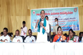 Minister Indrakaran Reddy participating in the International Women's Day celebrations in nirmal