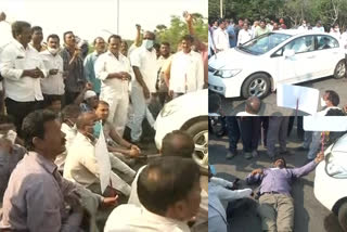 Workers protest at the vishaka steel industry administration office