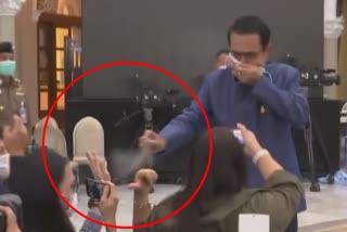 Thailand PM sprays sanitizer