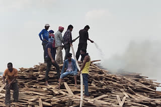 fire in wood pile once again in bokaro timber