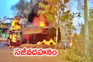 driver burnt alive in medchal road accident