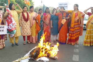 bjp mahila morcha burnt effigy