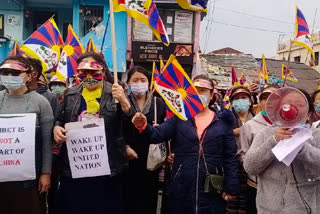 TIBETIAN WOEMN PROTEST AGAINST CHINA IN DHARAMSHALA