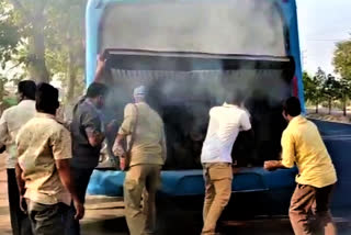fire accident in rtc bus near turkayamjal rangareddy district