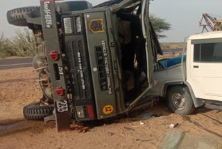 An army jawan was died in a road accident in Jaisalmer, while two others were injured.