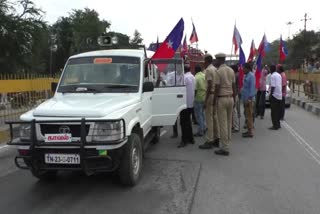 VCK protest to  condemning those who damaged the Ambedkar statue at aambur