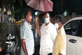 Rainwater stagnates on road