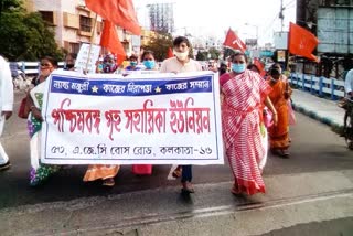 Domestic help unions in kolkata protest over dues and bonus