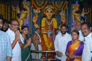 New corporators performing special prayers at Nukalamma Temple