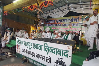 Ghazipur border farmers protest  farmers protest at ghazipur border  farmers protest against farm laws  kisan mahapanchayat in farmers protest  गाजीपुर बॉर्डर पर किसान आंदोलन  किसान आंदोलन में भारतीय किसान यूनियन  किसान आंदोलन गाजीपुर बॉर्डर