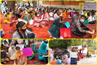 Labourers protest against government at Jantar Mantar in Delhi