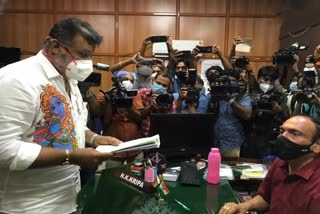 Actor-turned-politician Suresh Gopi files his nomination as BJP candidate from Thrissur.