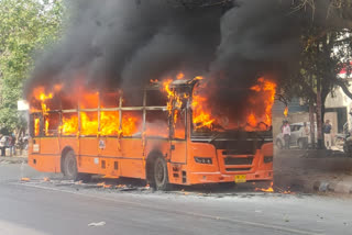 Cluster bus of DTC burnt down in a fierce fire in Azadpur main road