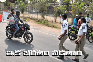 cyberabad traffic police broke the Crumbling helmet at shameerpet in medchal district