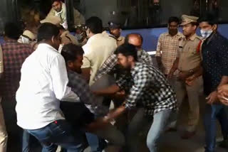 Student unions protest in front of eflu university in hyderabad