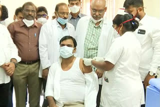 deputy cm amjad basha gets vaccinated for covid-19 at kadapa rims hospital