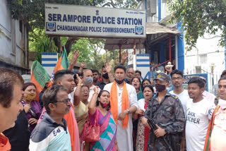 obstructing campaign of BJP candidate demonstration at Srirampur police station