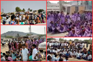 students and villagers rastaroko at gadekal in ananthapur district