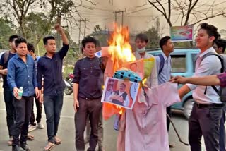 students community of dibrugarh university burnt effigy of j p nadda