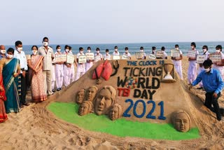 World tuberculosis day  sand art in Puri , Odisha  sand artist Manas Sahoo  TB free world  மணற்சிற்பக் கலைஞர் மனஸ் சாஹூ  காசநோயை ஒழிக்கும் விழிப்புணர்வு மணற்சிற்பம்  காசநோய் விழிப்புணர்வு  காசநோய் விழிப்புணர்வு மணற்சிற்பம்