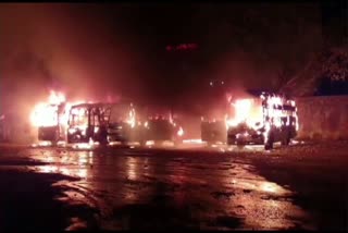 Seven buses were gutted in fire at a bus stand in Damoh