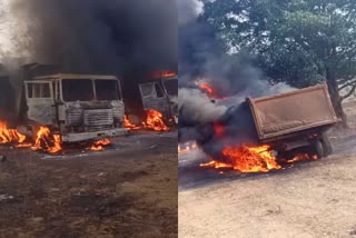 vehicles fire in keshkal , Naxalites set fire in many vehicles
