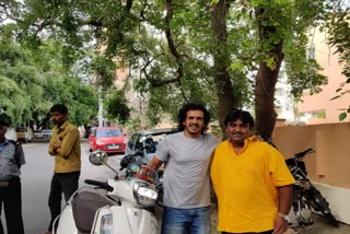 upendra ride a scooty of his fan