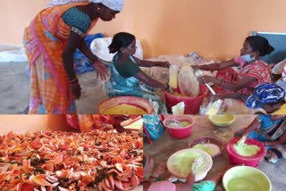 Women preparing for eco friendly gulal