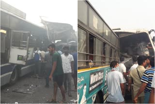 bus collided with lorry in andhra pradesh  andhra accident  ആന്ധ്രാപ്രദേശിൽ ബസും ലോറിയും കൂട്ടിയിടിച്ചു  ആന്ധ്രാപ്രദേശ് അപകടം  വിസിയാനഗർ അപകടം  Vizianagaram accident