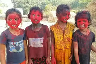 Holi celebrations in Karimnagar district, Children participating in Holi celebrations