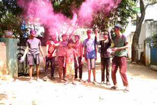 holi celebrations in kondapur hyderabad, Children celebrating Holi in Hyderabad