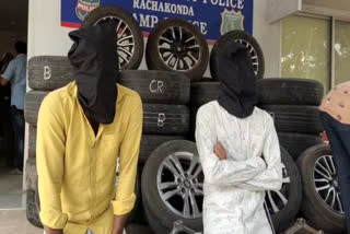 lb nagar police arrested the thieves for stealing tires from parked cars in hyderabad,