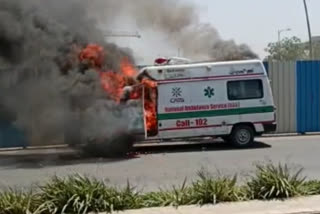 fire break out in cats ambulance near aerocity in delhi