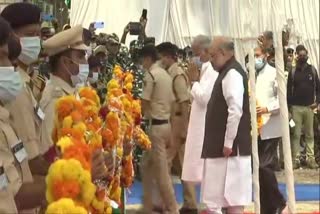 Union Home Minister Amit Shah and Chief Minister Bhupesh Baghel lay wreath at the coffins of 14 security personnel