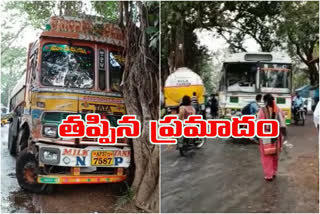 a milk tanker hit a rtc bus at srikakulam