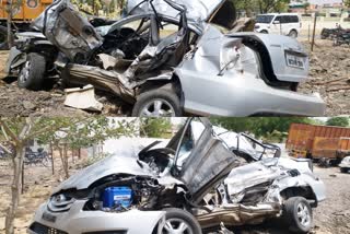 churu road accident  2 smugglers died  2 smugglers died in car and truck collision  churu latest news  चूरू न्यूज  कार और ट्रक की टक्कर  सड़क हादसे में दो तस्करों की मौत  चूरू में नेशनल हाईवे 52