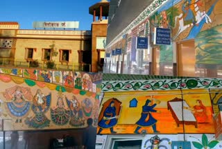 chittorgarh railway station  wall paintings in chittorgarh railway junction  Rajasthan  Rajasthan latest news  ചിത്തോര്‍ റെയില്‍വേ സ്റ്റേഷന്‍  മേവാറിന്‍റെ കഥ പറഞ്ഞ് ചിത്തോര്‍ റെയില്‍വേ സ്റ്റേഷന്‍  ജയ്‌പൂര്‍