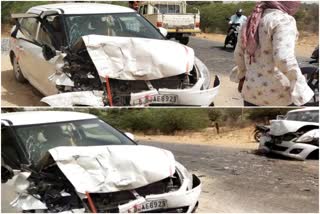 collision between 2 cars in raniwada  raniwada news  jalore news  road accident  जालोर न्यूज  रानीवाड़ा न्यूज  सड़क हादसा  जालोर में सड़क हादसा