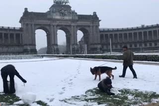 Spring weather in Belgium has taken a few steps back into winter with snow falling in the capital on Wednesday.