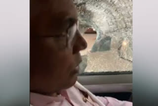 Bengal BJP chief  Dilip Ghosh  Dilip Ghosh convoy attacked  Dilip Ghosh convoy  ബംഗാള്‍ ബിജെപി അധ്യക്ഷന് നേരെ ആക്രമണം  പശ്ചിമ ബംഗാള്‍ തെരഞ്ഞെടുപ്പ്  പശ്ചിമ ബംഗാള്‍ വാര്‍ത്ത