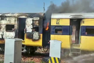 fire in passenger train standing at rohtak railway station