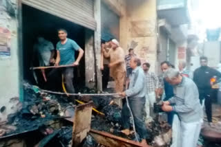 fire in grocery store in Sadhaura main market yamunanagar