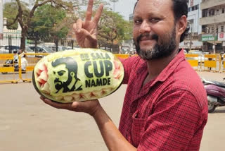 Artist carved in watermelon fruit in Hubli