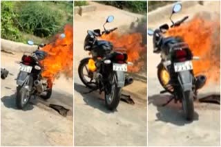 bike-caught-fire-middle-of-the-road-at-yadgir