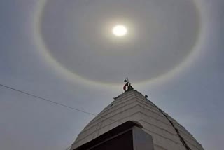 amazing view of sub over baba temple in deoghar