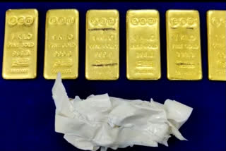 சென்னை விமான நிலையத்தில் 6 கிலோ தங்கம் பறிமுதல்  6 கிலோ தங்கம் பறிமுதல்  தங்கம் பறிமுதல்  துபாயிலிருந்து சென்னை வந்த விமானத்தில் 6 கிலோ தங்கம் பறிமுதல்  6 kg gold seized on flight from Dubai to Chennai  6 kg gold seized  6 kg gold seized at Chennai airport