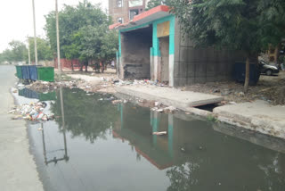 sewer dirty water on road of dwarka